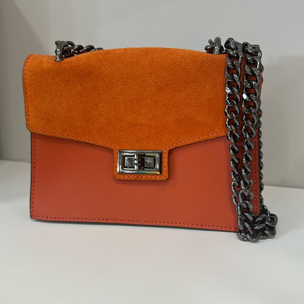 Unica Firenze Italian Leather Burnt Orange Adjustable Crossbody / Shoulder Bag
